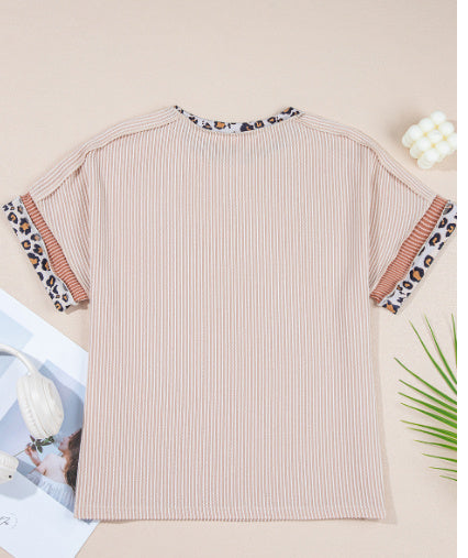 T-shirt Léna – Patchwork Léopard & Tricot Texturé