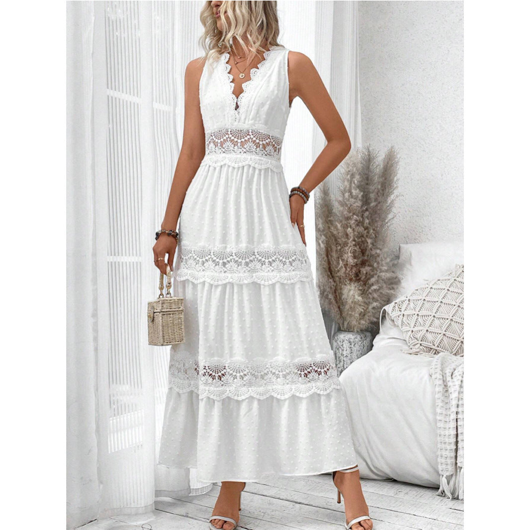 Robe Longue Sans Manches à Dentelle