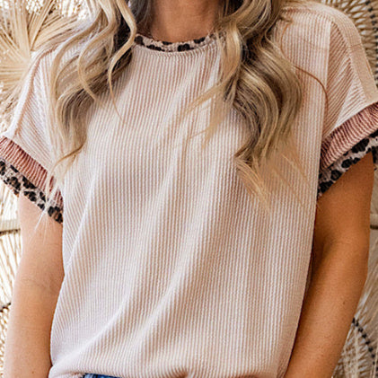 T-shirt Léna – Patchwork Léopard & Tricot Texturé