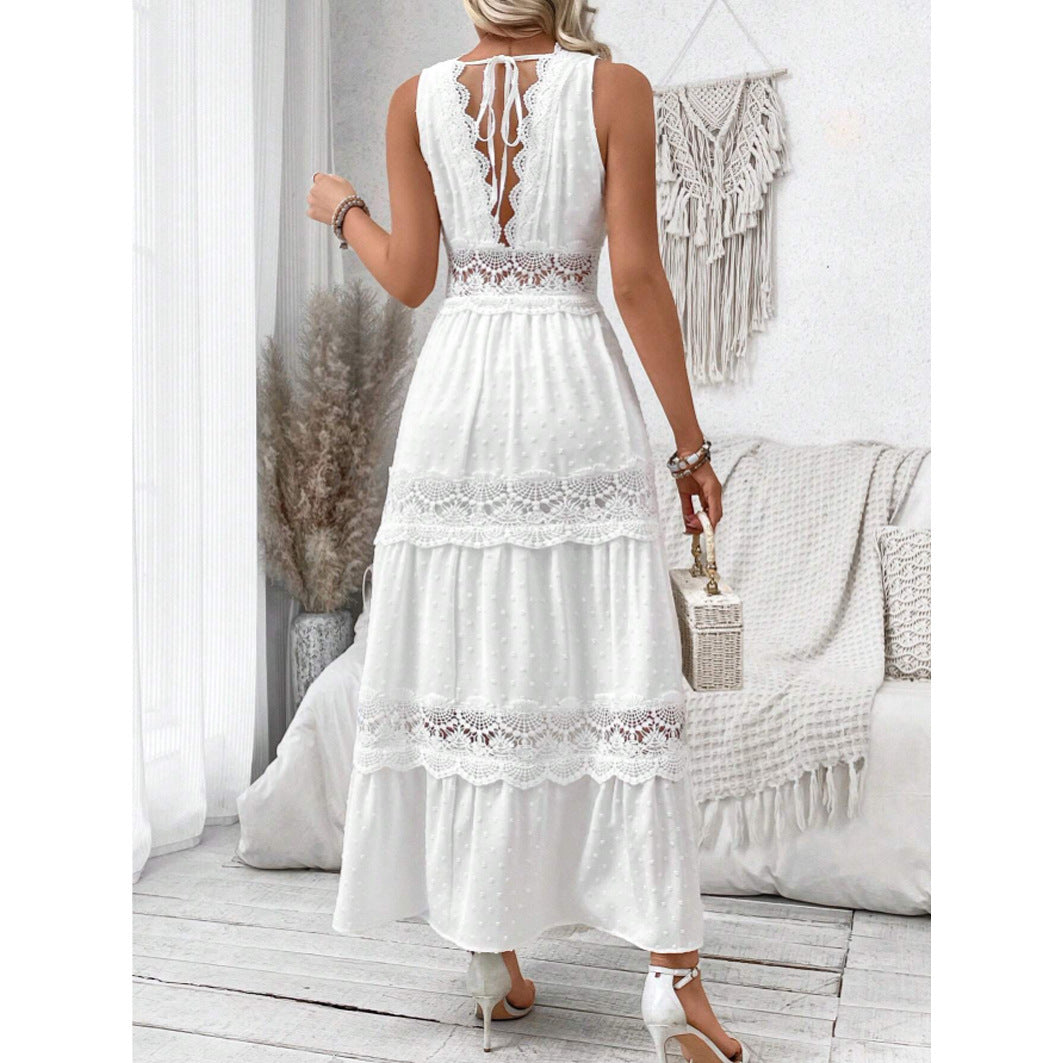 Robe Longue Sans Manches à Dentelle